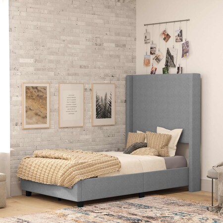 Gray Twin Platform Bed With Tufted Headboard